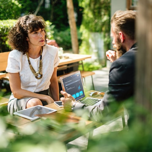 two people talking about an Employee engagement survey on OpenBlend 